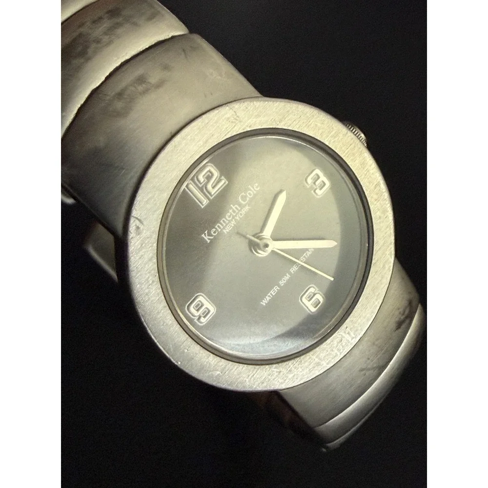 Kenneth Cole Watch Womens Silver Black Cuff Bangle